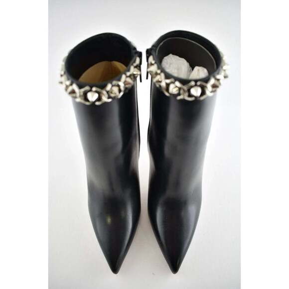 Christian Louboutin Booty Chain 100 Black Calf Leather Ankle Heel Bootie 40 - Picture 6 of 12